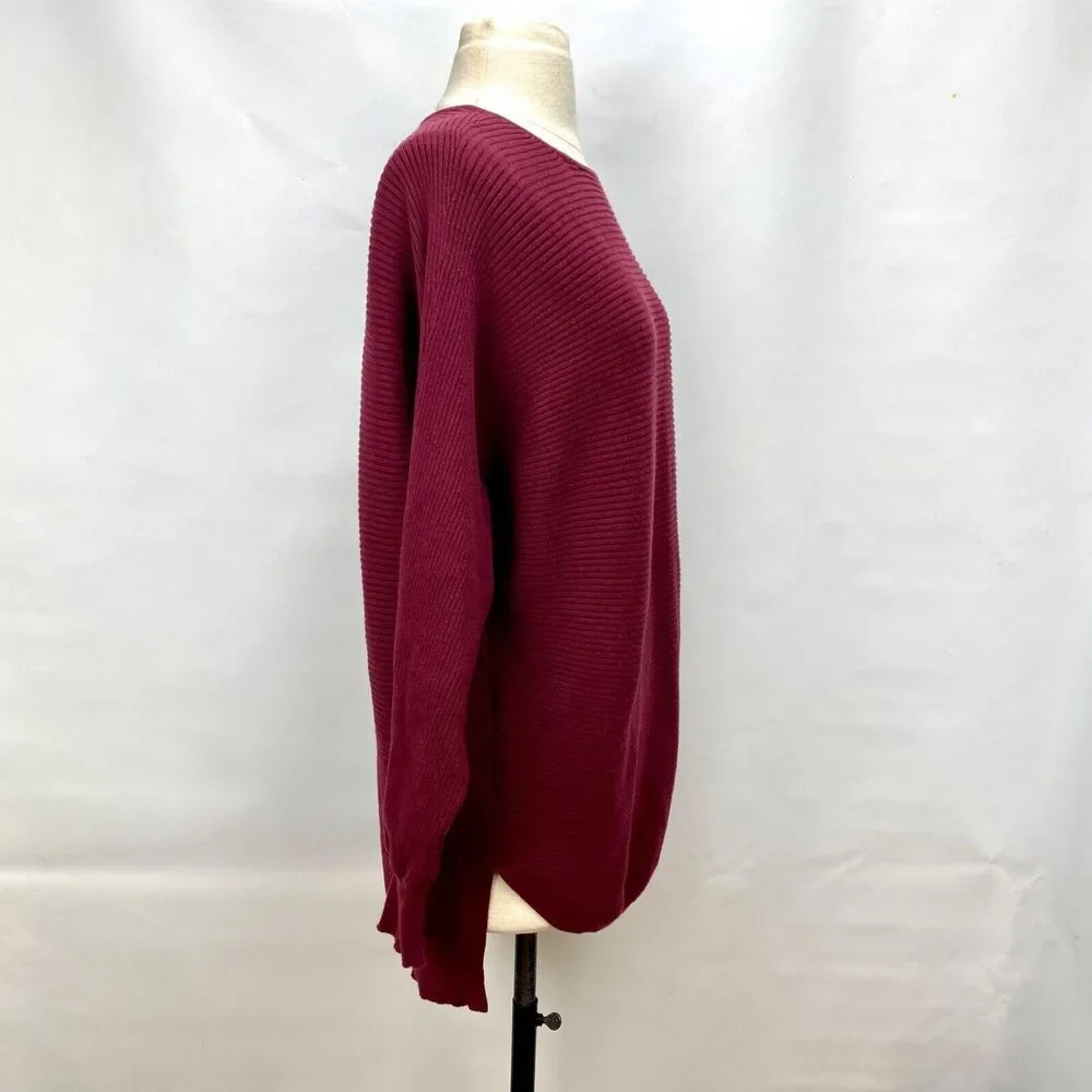 Nyland Women Rib Knit Sweater Tunic Top Small Oversized Lagenlook Dolman Sleeves